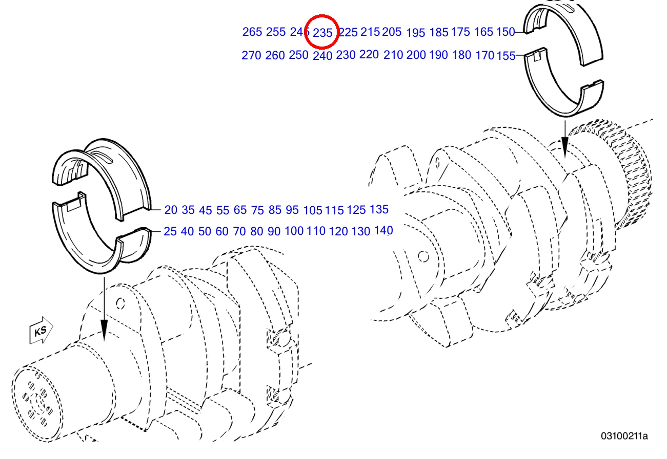 CRANKSHAFT BEARING SIZE 2-0 OBERE HAELFTE